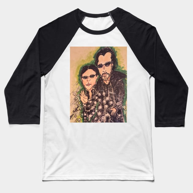 Keanu Reeves The Matrix Carrie-Anne Moss Baseball T-Shirt by TheArtQueenOfMichigan 